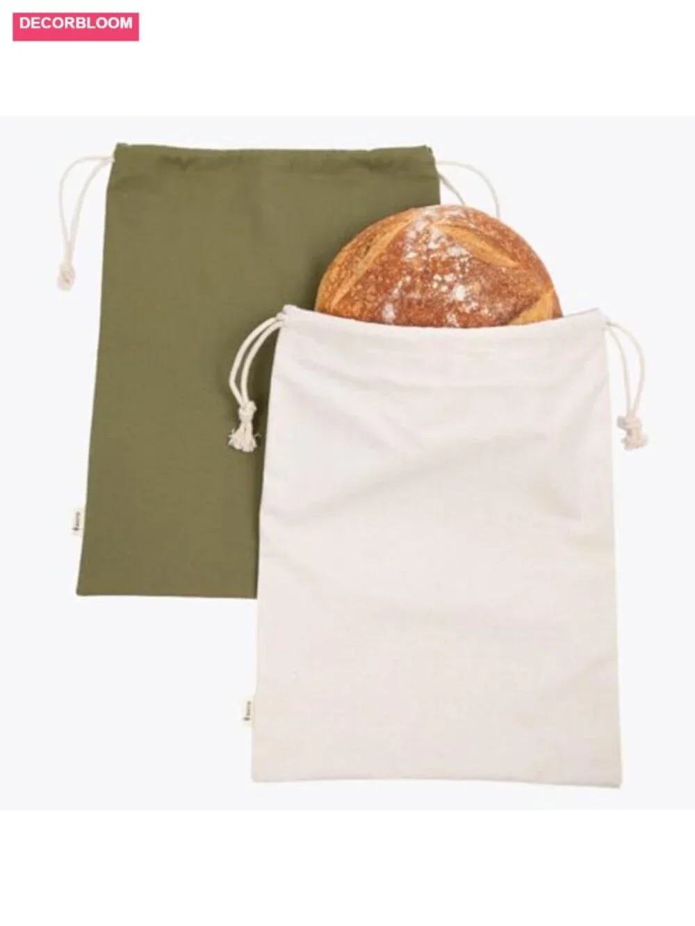 Reusable Cotton Linen Bread Bags - 2 Pack, Extra Large, Drawstring, Machine